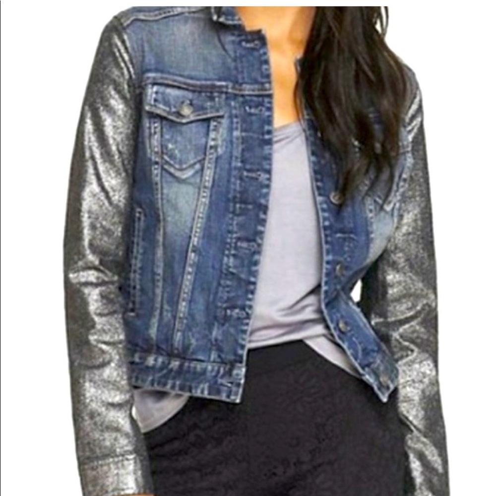 Woman’s Used Express Jean Jacket with Shimmer/Dark Sleeves size small